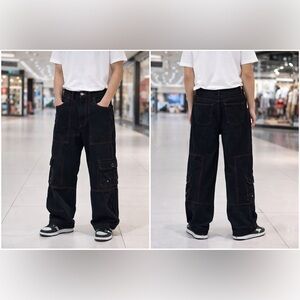 Hot Topic Black & Red Stitch Chain Carpenter Pants